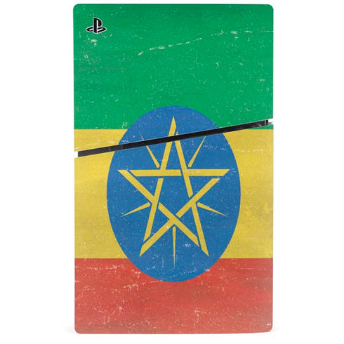 Ethiopia Flag Distressed PS5 Slim Disk Console Skin